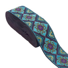 WADORN 9.8 Yards Boho Jacquard Ribbon Trim, 2" Vintage Embroidered Webbing Ribbon Classic Floral Sewing Trim Tape for DIY Sewing Crafting Home Decor Wedding Gift Wrapping (Purple)