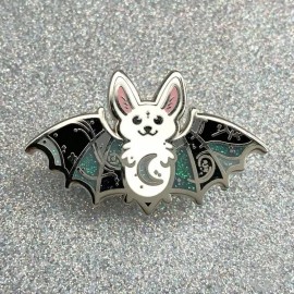 Glitter Bat Enamel Pin - So Pretty! - Silver And Black - Spooky Sparkly Batty