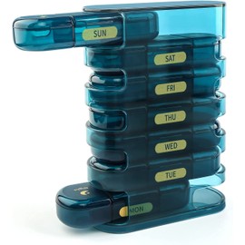 Mebix TRD Pastillero Semanal Portátil y Colorido con 3 Compartimentos Diarios: Organizador de Viaje - Planificador Diario de Medicamentos (Azul)
