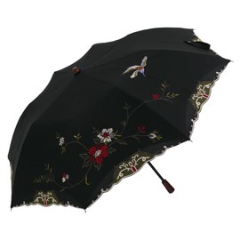 シノワズリーモダン [Chinoiserie Modern] Parasol, sunshade, rain or shine, short, foldable, heat-absorbing, shading, 1st class, cool (Flowers and birds, black2)