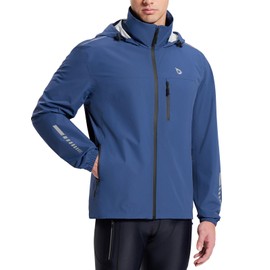 BALEAF Men's Rain Jacket Waterproof Windbreaker Packable Hood Running Cycling Gear Navy XL