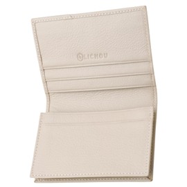 LICHOU Women's Leather Business Card Holder, Supervised by Leather Sommelier, Genuine Leather, Large Capacity, Holds 50 Cards, Business Card Case, 2. Greige