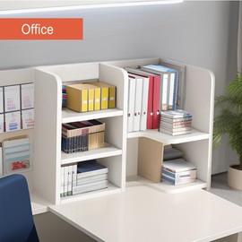 KUHEITAER Desk Shelf,Small Bookshelf,Wooden Desk Hutch Desk Organizers,White Desktop Bookshelf,Mini Bookshelf and Accessories Storage Display Rack in Home Office Dorm,Freestanding Desk Shelf.