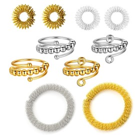 10-piece anti-stress set: 4 adjustable anti-stress rings + 4 acupressure rings for fingers + 2 stress ring wrist massager - office and everyday stress relief for girls, women and adults