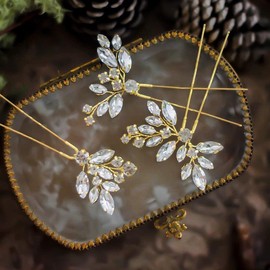 Cubahop Bridal Hair Pins, Crystal Bridal Hairpieces, Wedding Hair Accessories, Bridal Hair Clips for Women and Girls (Gold)