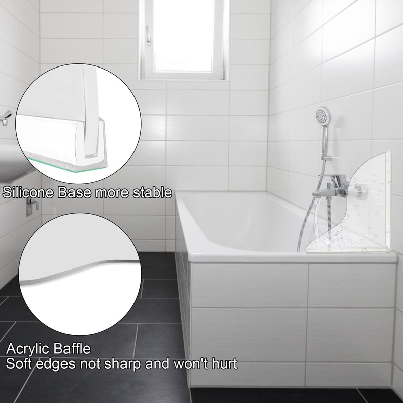 CENTOLLA Bathtub Splash Guard,Clear Shower Splash Guard with Nano Strip,Removable