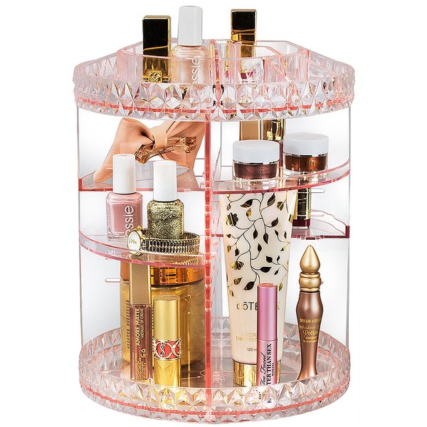 Sorbus Rotating Makeup Organizer, 360° Rotating Adjustable Carousel Storage for Cosmetics, Toiletries, and More — Great for Vanity, Bathroom, Bedroom, Closet, Kitchen (Pink)