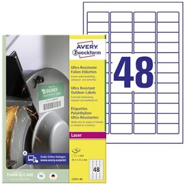 Avery Zweckform L7911 40 Ultra Resistant Film Labels (1920 Labels 45.7 x 21.2 mm) 40 Sheets White