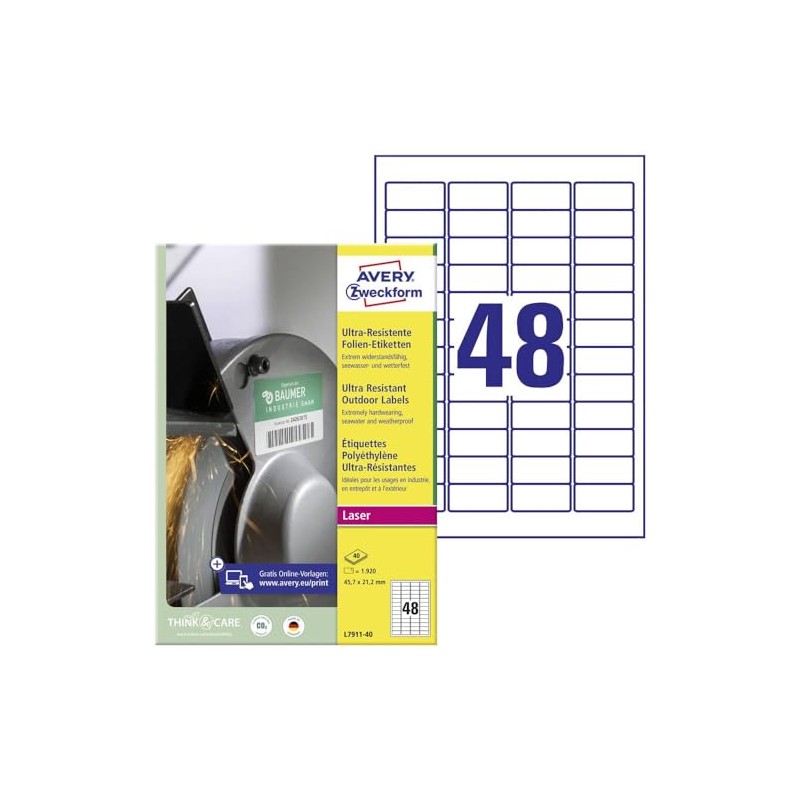 Avery Zweckform L7911 40 Ultra Resistant Film Labels (1920 Labels