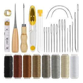 Leather Craft Needles, 8 Colors Wax Drawing Thread, The Tool Set, Sewing, Leather Tool, Fray Repair Needle, Sewing Set, Handmade, DIY (Set of 29)