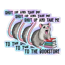 Set 3Pcs Take Me to The Bookstore Sticker Bookstore Love Funny Possum Decal Book Lover Gift Funny Waterproof 3 Inches Die-Cut Vinyl Sticker for Water Bottle Laptop Phone for Friend Coworker Dad Mom