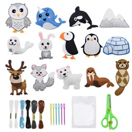 CONNECTION DIY Sewing Kit Children's Sewing Fun for Children Sewing Kit Animal Shapes Felt Craft Set Sewing Child Felt Animals Sewing Set with Scissors Colourful Plastic Needles Embroidery Thread