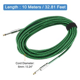 MECCANIXITY 1 PCS Guitar Instrument Cable 33 Feet 1/4 Inch to 1/4 Inch Straight 6.35mm Male to Male Jack Stereo Audio Interconnect Cord Balanced Line for Guitar Bass Braided Green