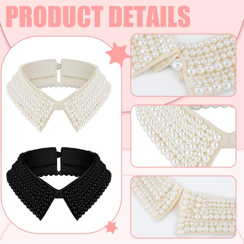 Hicarer 2 Pieces Pearl Collar Necklace for Women Detachable Fake