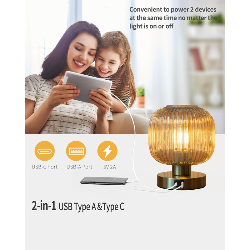 Touch Control Small Table Lamp Set of 2, Elegant Gold