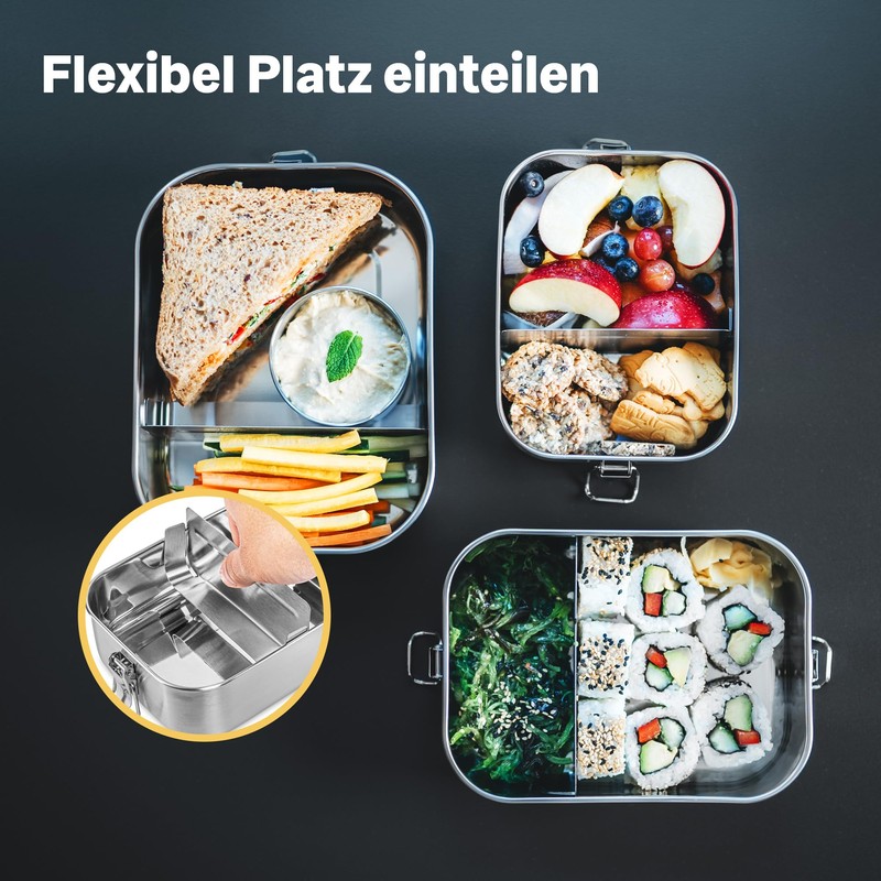 SILBERTHAL Brotdose Edelstahl mit Fächern – 1200ml Lunchbox Erwachsene –