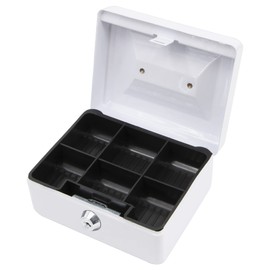 Time to Sparkle 6 inch Small Lock Box Money Safe with Tray for Cash Metal Saving Box Lock and Key with Stainless Steel Handle 15 * 12 * 8cm White