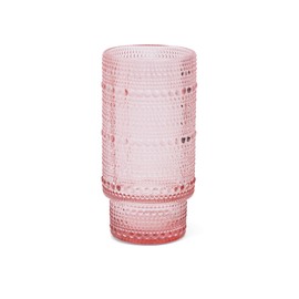 Core Home Embossed Kitchen 16 Ounce Glass Drinkware Beverage Glass Tumbler, Pink, Dotted Vintage Design