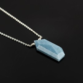 Blue Opal Wolf Tooth Necklace, Healing Crystal Gemstone Pendant Necklaces, Natural Spiritual Reiki Stone Jewelry for Friends Gemstone Size 30x13 mm Approx