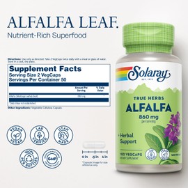 SOLARAY Alfalfa Leaf 860 mg - Alfalfa Capsules for Nutritive Support, Herbal Superfood w/Naturally Occurring Vitamin K, C and E, Minerals, Fiber and Chlorophyll, Vegan, 60-Day Guarantee, 50 Servings