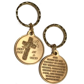 RecoveryChip Cross One Day At A Time Bronze Keychain With Serenity Prayer