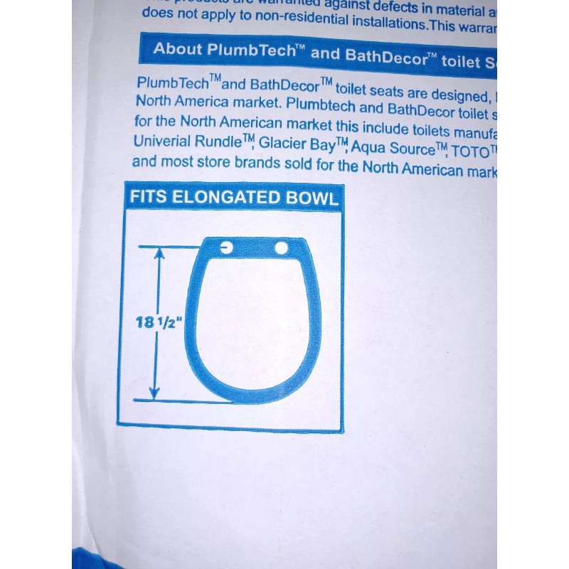 PlumbTech 225-00 Slow Close Elongated Toilet Seat with Adjustable Hinge,