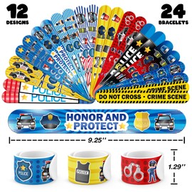 BOIKOKY 60 PCS Police Party Favors Set - 36 Temporary Tattoos Sticker & 24 Slap Bracelets for Kids, Perfect for Birthday Parties, Classroom Rewards and Gifts