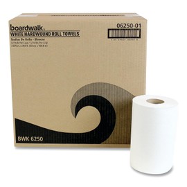 Boardwalk 6250 Hardwound Paper Towels, Nonperforated 1-Ply White, 350 ft (Case of 12 Rolls)
