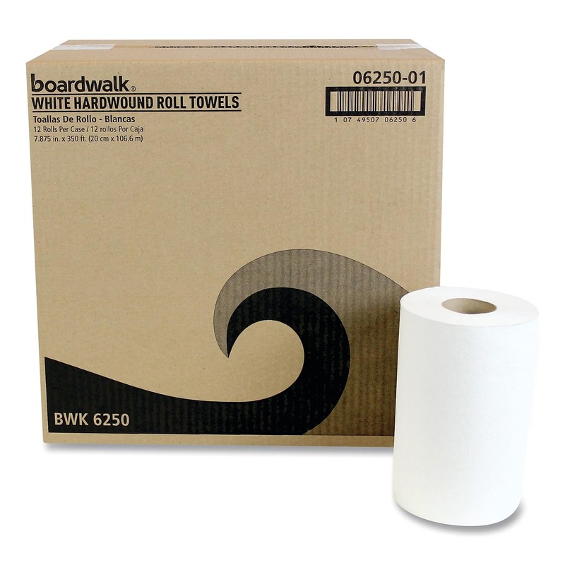 Boardwalk 6250 Hardwound Paper Towels, Nonperforated 1-Ply White, 350 ft