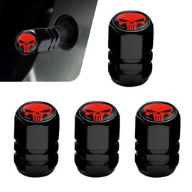 Ferianl 4PCS Skull Valve Stem Caps, Aluminum Alloy Tire Valve Caps, Universal Dustproof Tire Stem Covers, Cool Car Wheels Protection Accessories, for Auto, Sedan, Motorcycles, Bikes (Red)