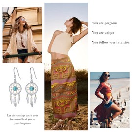 PARYFO Dream Catcher Earrings 925 Sterling Silver Dream Catcher Hanging Earring with Turquoise Feather Earrings Dream Catcher Jewellery Gifts for Women Girls Sterling Silver, Sterling Silver, None