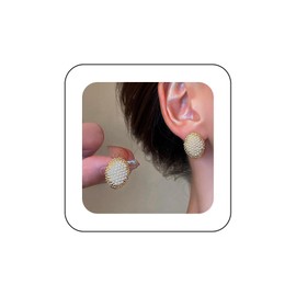 Cimenexe Bohemian Pearl Oval Earrings Gold Pearl Oval Stud Earrings Large Geometric Oval Pearl Earrings Minimalist Oval Pearl Earrings Jewelry for Women and Girls Gifts