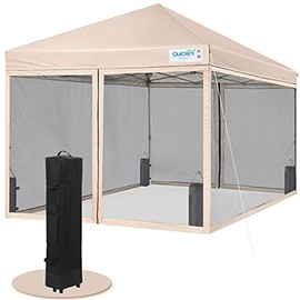 Quictent 6.6x6.6 Easy Pop up Canopy Screened with Netting Pop up Screen House Tent Waterproof, 4 Sandbags and Roller Bag Included (Tan)