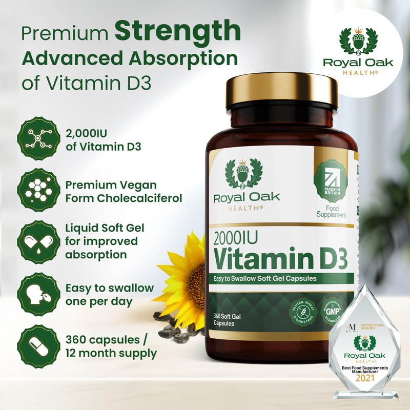 Royal Oak Health Vitamin D3 2000iu (Cholecalciferol) x360 Soft Gel