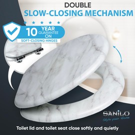 Sanilo Toilet Seat ROUND with Soft Close, Quiet and Slow Close Lid and Seat, Strong Bumpers and Hinges, Marble