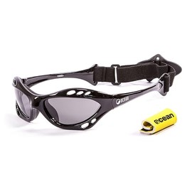 Ocean OCN-15000-1 Floating Sunglasses, Goggle Shape, UV Protection, Impact Resistant Coated Lens, Recycled Material, Shiny Black (Polarized Smoke Lenses)
