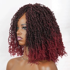 Toyotress Yanky Twist Crochet Hair - 14 Inch 8 Packs (30 Strands/Pcs) Fluffy Spring Mini Twist Short Bob Passion Twist, Ombre Burgundy Pre-Looped Crochet Braids Braiding Hair (14 Inch, T118-8P)