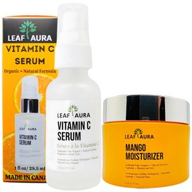 Leaf Aura Vitamin C serum & Mango Moisturizer- 2 Pack Combo, Paraben Free, Made In Canada- For Men & Women
