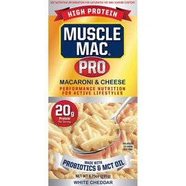Macaroni and Cheese Carton Made With Probiotics And MTC Oil, 20g High Protein Per Serving Foods, Real White Cheddar Cheese By MUSCLE MAC PRO, (10 Pack)
