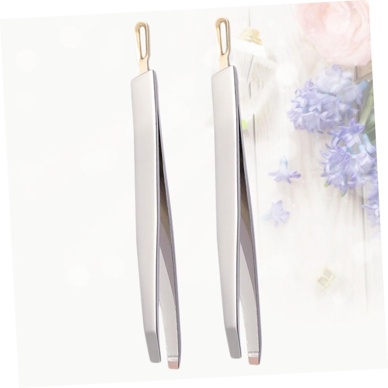 Baluue 3sets Stainless Steel Eyebrow Tweezers Clamps Flat Oblique Mouth