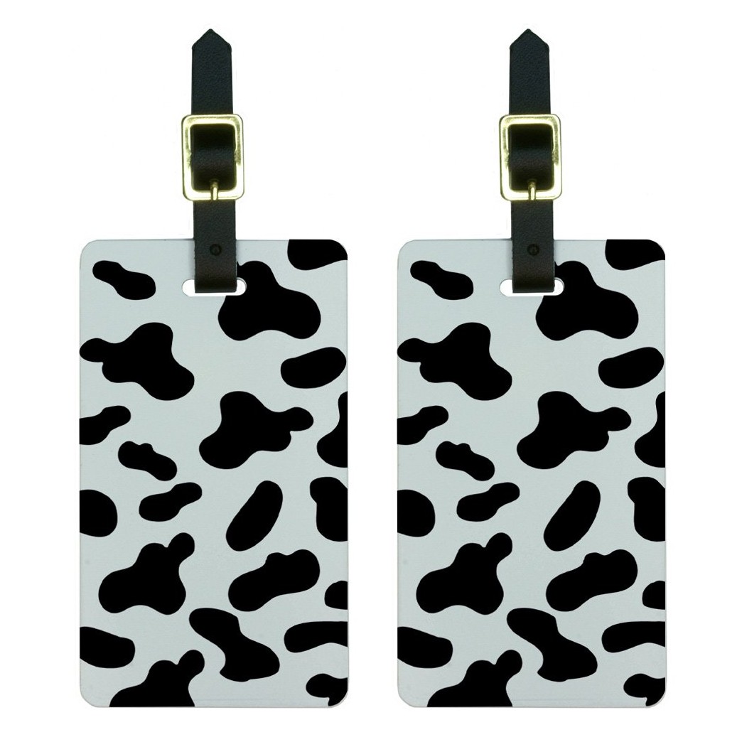 Cow Print Black White Luggage Tags Suitcase Carry-On ID Set of 2