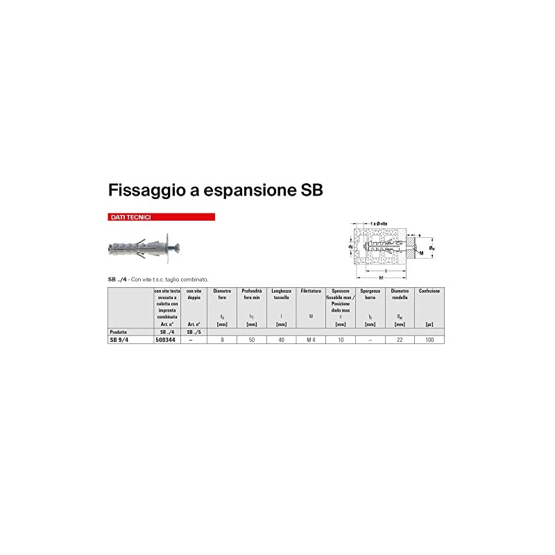 Fischer Pack of 20 SB 9 Dowels with Screw M4