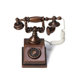 Dollhouse Telephone 1:12 Miniature Vintage Rotary Phone Model Desk Decoration Retro Mini Accessorries for Artificial House Living Room Scene (Coppery)