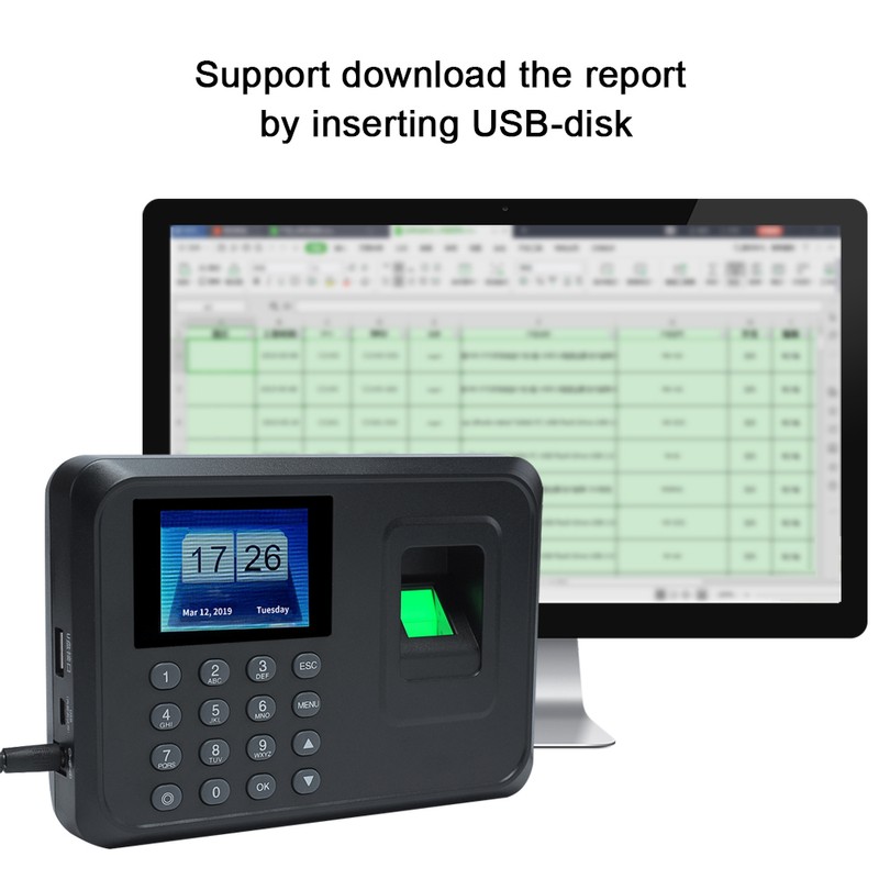 Intelligent Biometric Fingerprint Password Attendance Machine Employee Checking-in Recorder 2.4