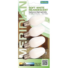Meridian Electric 13201 Incandescent C7 Replacement Night Light Bulbs, Small, White, 4-Pack
