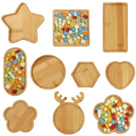OMISTAR 10pcs Wooden Mosaic Bases Kits for Adults and Kids with 750 Colored Crystal Stones, Assorted Shapes Mosaic Substrates Coaster Kit