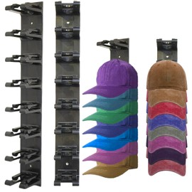 ACQTULOU Hat Organizer for Baseball Caps, 2 Pack Hat Rack for Wall with Strong Adhesive, Wall Mounted Hat holder Hold up to 16 Hats, Display and Storage Baseball Caps for Closet Door, Bedroom (Black)
