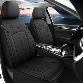 Pariiaotin Premium Leather Car Seat Covers Front Set, Waterproof Stain-Resistant Seat Covers for Cars, Universal Automotive Interior Covers for Sedan SUV Truck Pick-up Van, Black