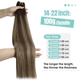 YoungSee Weft Extensions Human Hair Brown Balayage Weft Human Hair Extensions Dark Brown Fading to Caramel Blonde Mix Brown Balayage Weft Hair Extensions Human Hair 16Inch 100G