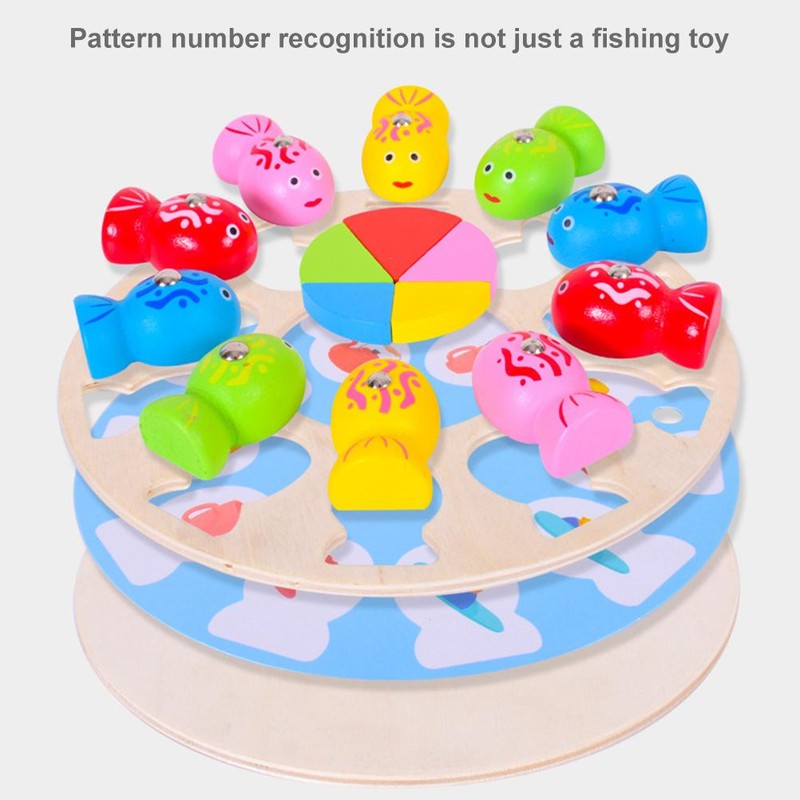 Wooden Magnetic Fishing Game Toys with Tangram Puzzles for Kids